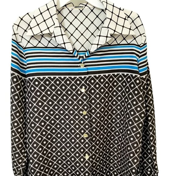 (974) Pykettes Vintage 70's Geometric Print Long Sleeve Button Down Top - Picture 1 of 7